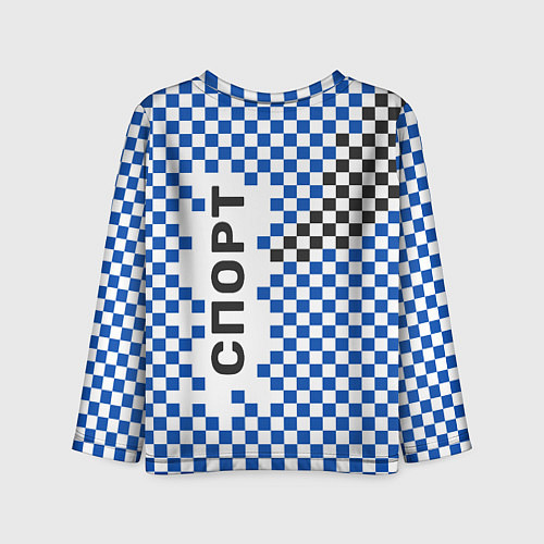 Детский лонгслив Спорт - бело-сине-чёрный клетчатый вариант / 3D-принт – фото 2