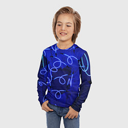 Лонгслив детский Неоновые закрученные фонари - Синий, цвет: 3D-принт — фото 2