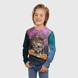 Лонгслив детский Космический котёнок диджей Space DJ Cat, цвет: 3D-принт — фото 2