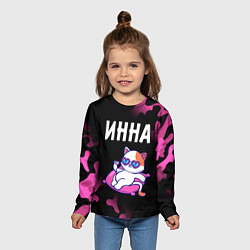 Лонгслив детский Инна - КОШЕЧКА - Милитари, цвет: 3D-принт — фото 2
