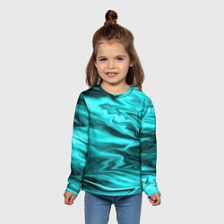 Лонгслив детский Неоновый бирюзовый мраморный узор, цвет: 3D-принт — фото 2
