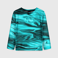 Лонгслив детский Неоновый бирюзовый мраморный узор, цвет: 3D-принт