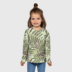 Лонгслив детский Зелёные и Белые Листья Джунглей, цвет: 3D-принт — фото 2
