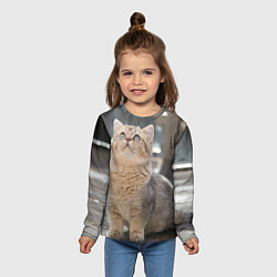 Лонгслив детский Британская короткошёрстная кошка смотрит вверх, цвет: 3D-принт — фото 2