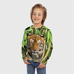 Лонгслив детский Матёрый тигр в зарослях бамбука, цвет: 3D-принт — фото 2