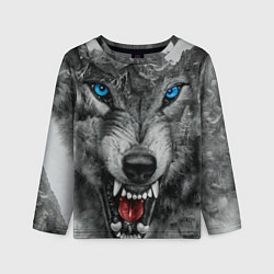 Лонгслив детский Агрессивный волк с синими глазами, цвет: 3D-принт