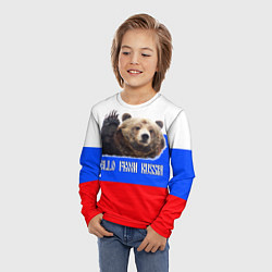 Лонгслив детский Привет из России - медведь и триколор, цвет: 3D-принт — фото 2