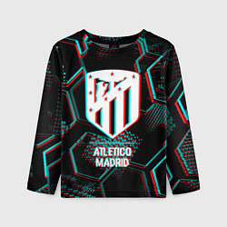 Лонгслив детский Atletico Madrid FC в стиле glitch на темном фоне, цвет: 3D-принт