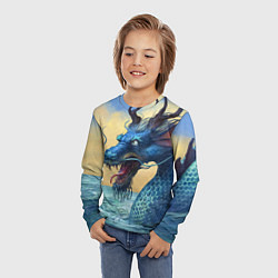 Лонгслив детский Японский Дракон В Воде, цвет: 3D-принт — фото 2