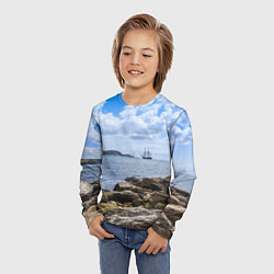 Лонгслив детский Парусник на горизонте океана, цвет: 3D-принт — фото 2