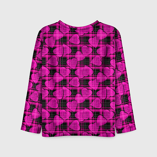 Детский лонгслив Black and pink hearts pattern on checkered / 3D-принт – фото 2