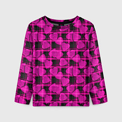 Лонгслив детский Black and pink hearts pattern on checkered, цвет: 3D-принт