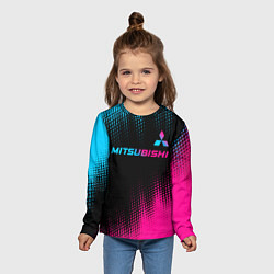 Лонгслив детский Mitsubishi - neon gradient: символ сверху, цвет: 3D-принт — фото 2