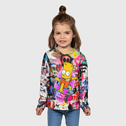 Лонгслив детский Скейтбордист Барт Симпсон на фоне стены с граффити, цвет: 3D-принт — фото 2