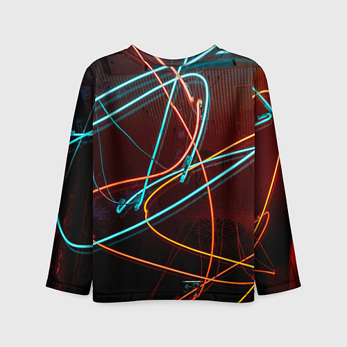 Детский лонгслив Неоновые лучи на тёмной поверхности / 3D-принт – фото 2