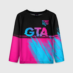 Лонгслив детский GTA - neon gradient: символ сверху, цвет: 3D-принт