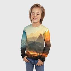 Лонгслив детский Рассвет в горах, пейзаж, цвет: 3D-принт — фото 2