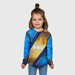 Лонгслив детский Золотой герб России на синем объемном фоне, цвет: 3D-принт — фото 2