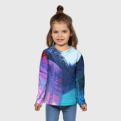 Лонгслив детский Абстрактные ледяные кубы - Розовый и синий, цвет: 3D-принт — фото 2