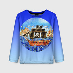 Лонгслив детский Рисунок пиратского корабля, цвет: 3D-принт