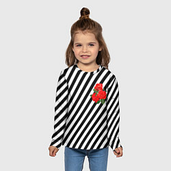 Лонгслив детский Черно-белые полоски с букетом роз, цвет: 3D-принт — фото 2