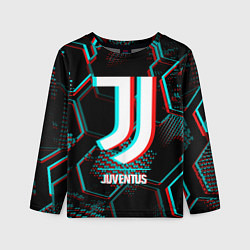 Лонгслив детский Juventus FC в стиле glitch на темном фоне, цвет: 3D-принт