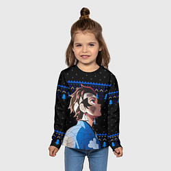 Лонгслив детский Танджиро Комадо - Новогодний паттерн, цвет: 3D-принт — фото 2