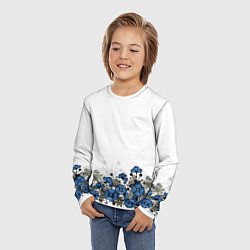 Лонгслив детский Синий цветочный узор -кайма, цвет: 3D-принт — фото 2