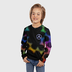 Лонгслив детский Mercedes - neon pattern, цвет: 3D-принт — фото 2