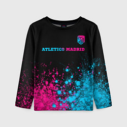 Лонгслив детский Atletico Madrid - neon gradient: символ сверху, цвет: 3D-принт