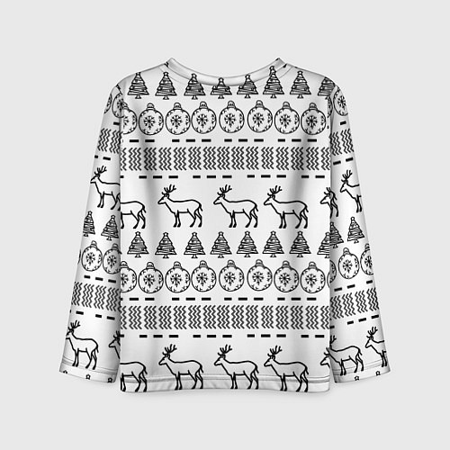 Детский лонгслив Черно-белый узор с оленями / 3D-принт – фото 2