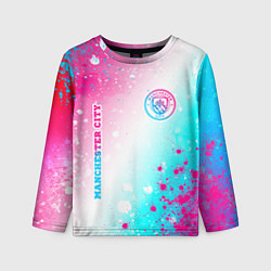 Детский лонгслив Manchester City neon gradient style: надпись, симв