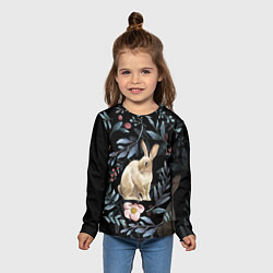 Лонгслив детский Новогодний кролик - Веточки и цветочки, цвет: 3D-принт — фото 2