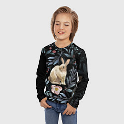 Лонгслив детский Новогодний кролик - Веточки и цветочки, цвет: 3D-принт — фото 2