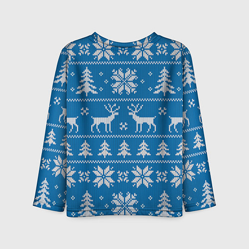 Детский лонгслив Рождественский синий свитер с оленями / 3D-принт – фото 2