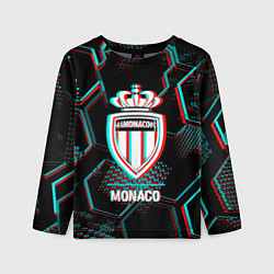 Лонгслив детский Monaco FC в стиле glitch на темном фоне, цвет: 3D-принт