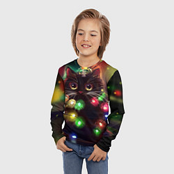 Лонгслив детский Новый Год Кот, цвет: 3D-принт — фото 2