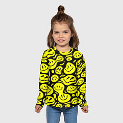 Лонгслив детский Кислотный желтый смайлик, цвет: 3D-принт — фото 2