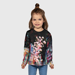 Лонгслив детский Ветка сакуры на фоне ночного Токио - glitch, цвет: 3D-принт — фото 2