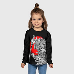 Лонгслив детский Самурай с мечом на черном фоне, цвет: 3D-принт — фото 2