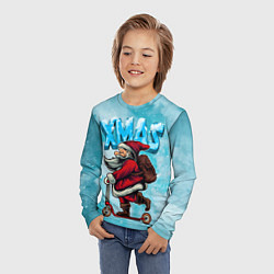 Лонгслив детский Санта с мешком на самокате, цвет: 3D-принт — фото 2