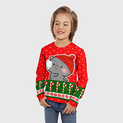 Лонгслив детский Серый котик - играет в снежки, цвет: 3D-принт — фото 2