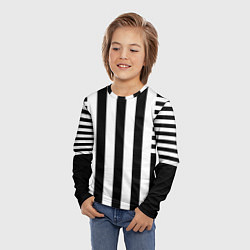 Лонгслив детский Черно белый узор в полоску, цвет: 3D-принт — фото 2