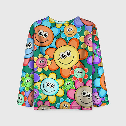 Детский лонгслив Ромашки - смайлы / 3D-принт – фото 2