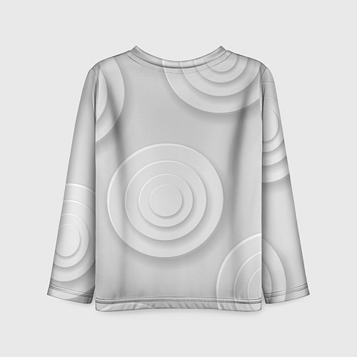 Детский лонгслив Серый фон и абстрактные белые объёмные окружности / 3D-принт – фото 2