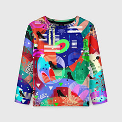 Лонгслив детский Птички, снежинки и заячьи ушки, цвет: 3D-принт