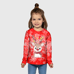 Лонгслив детский Милый олень и белые снежинки, цвет: 3D-принт — фото 2