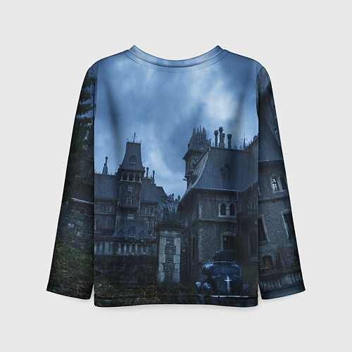 Детский лонгслив Уэнсдэй Аддамс - замок / 3D-принт – фото 2
