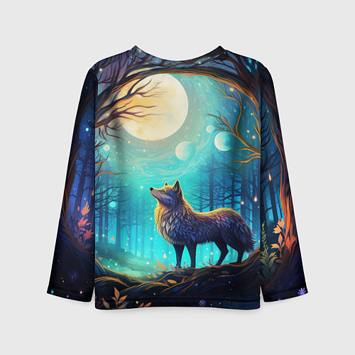 Детский лонгслив Волк в ночном лесу в folk art стиле / 3D-принт – фото 2