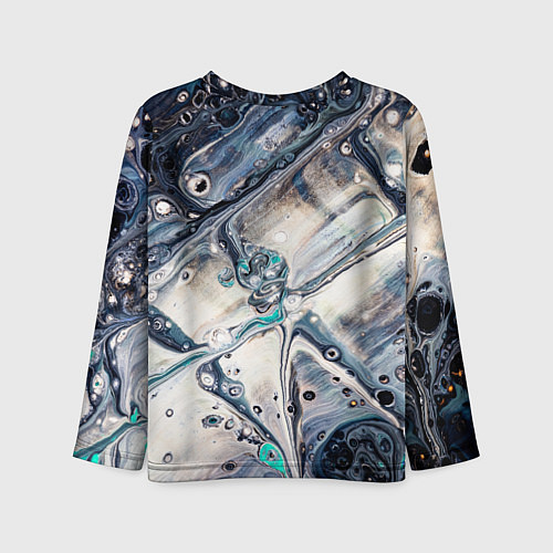 Детский лонгслив Абстрактное жидкое белое и синее стекло / 3D-принт – фото 2